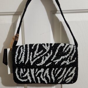 Beaded Zebra Print Shoulder Bag Made In India NWT